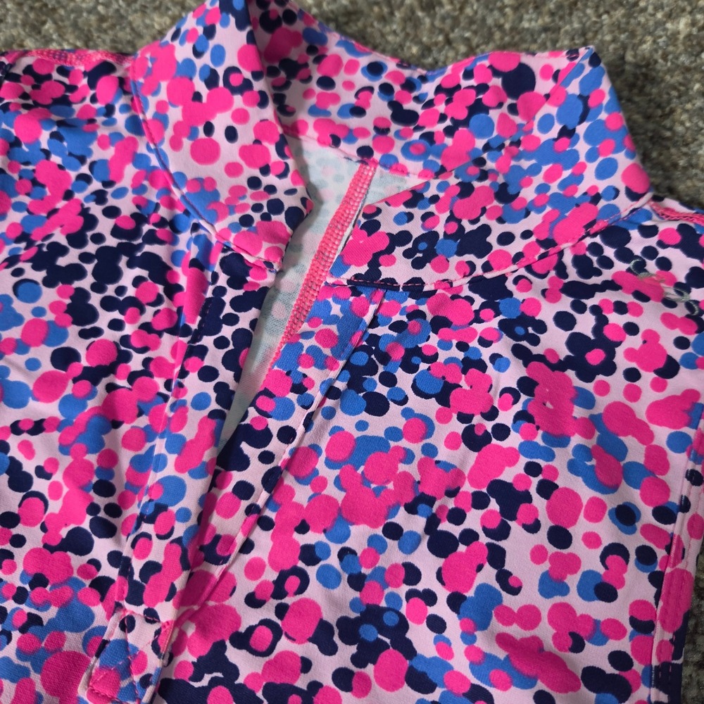 EP Pro Women Pink Blue Polka Dot Sleeveless Golf Tennis Mock Neck Zip Top Size 0
